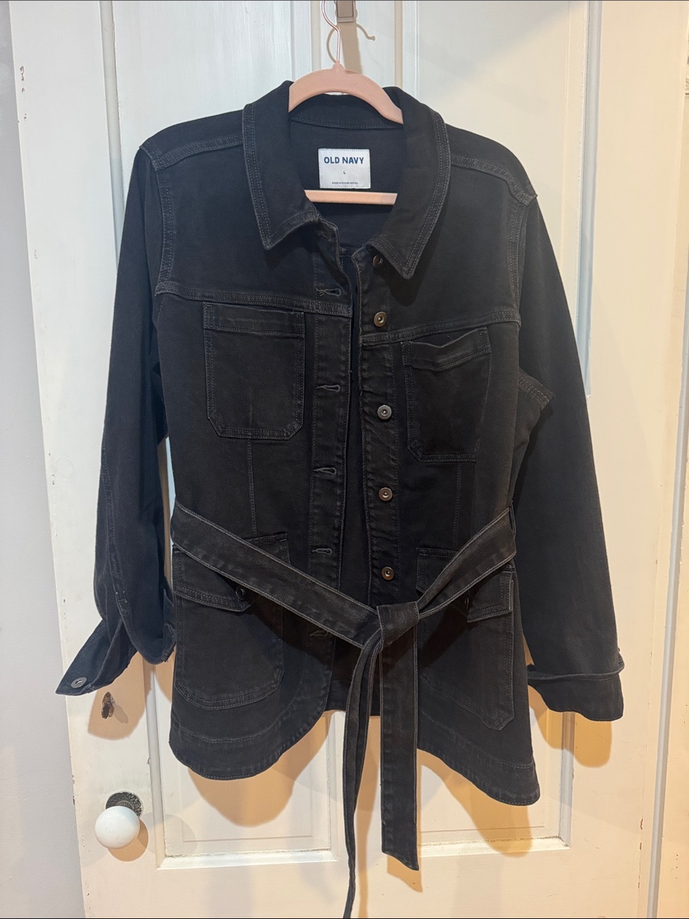 Old Navy Black Denim Belted Jacket